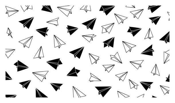 Seamless background texture with flying paper airplane origami toys