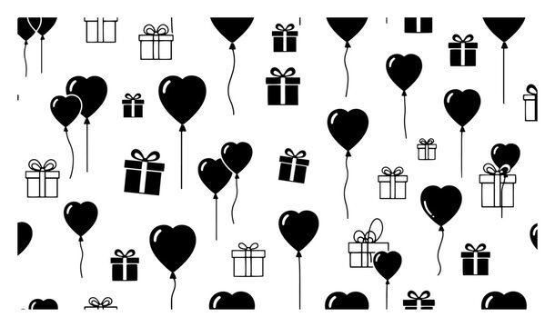 Seamless pattern featuring heart shaped balloons and gift boxes for celebration