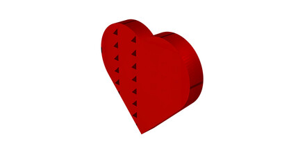 Fototapeta premium 3D render of red heart-shaped object with extruded block form, ribbed sides, and black triangular grid pattern. Isolated on transparent background, perfect for design, decoration, or creative projects