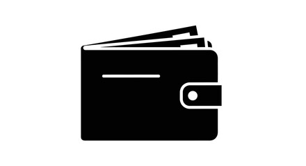 Minimalist Black Wallet Icon with Folded Bill Inside