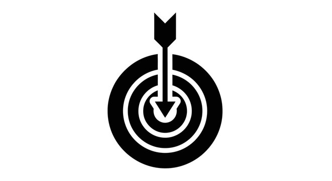 Black Target with Arrow in Bullseye on White Background