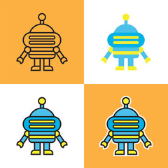 Robot Character Set with Line, Flat and Sticker Styles