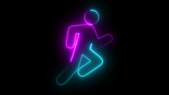 Neon running sign appear in center and disappear after some time. Creative energy and Sport concept human runner icon Animation