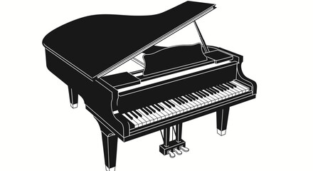 Elegant black grand piano illustration isolated on white background © azi