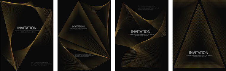 Golden Luxury invitation card background, Premium geometric triangle figures gold frame typography design. Elegant Template for advertising, gala card, grand opening, party invitation, layout big set. © RomanWhale studio