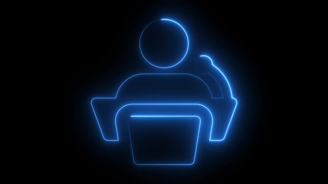 Neon Speaker man icon. Training icon, coaching concept, teacher and learner, presentation, conference, lesson, seminar, education symbol.