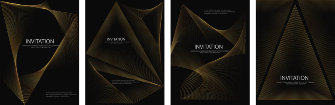 Golden Luxury invitation card background, Premium geometric triangle figures gold frame typography design. Elegant Template for advertising, gala card, grand opening, party invitation, layout big set.
