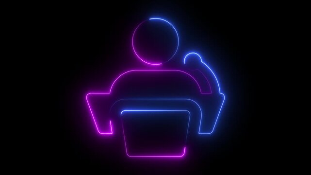 Neon Speaker man icon. Training icon, coaching concept, teacher and learner, presentation, conference, lesson, seminar, education symbol.