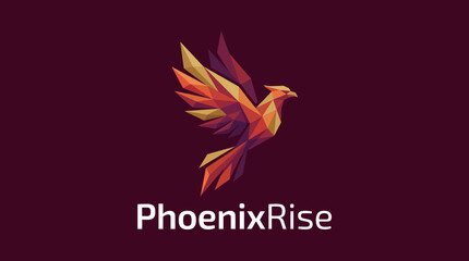 An eye-catching logo portraying a phoenix rising, bursting with vibrant colors and geometric style, embodying themes of rebirth, resilience, and energetic transformation. © uki
