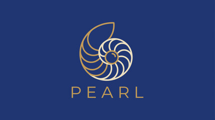 A striking logo design of a spiral shell pattern in gold, representing beauty and luxury, ideal for brands focused on opulence and high-end products or services by the sea. © uki
