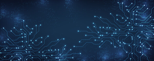 Obraz premium Circuit board digital abstract background. Motherboard technology texture design. AI semiconductor and computer processor on tech bg. Vector illustration