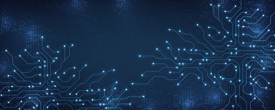 Circuit board digital abstract background. Motherboard technology texture design. AI semiconductor and computer processor on tech bg. Vector illustration