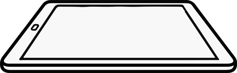 Stylized line drawing of a digital tablet in landscape orientation