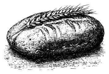 Hand drawn loaf of bread with wheat stalk in detailed vintage engraving style © Aisha Kudorova