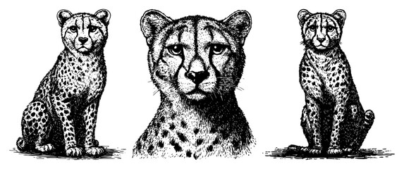 Vintage hand drawn illustrations of cheetah wild cat in detailed etching style © Aisha Kudorova