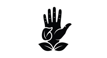 Obraz premium Black silhouette of a hand with a dove and leaves symbolizing peace and harmony in a minimalist design