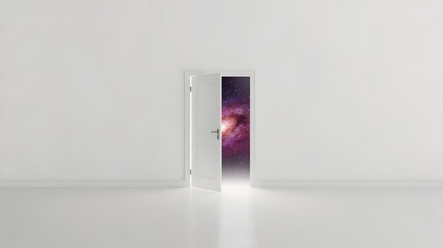 Stunning galaxy view through open white door in modern room