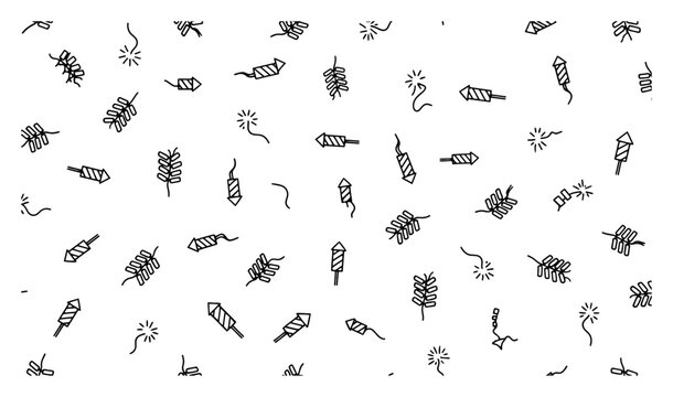 Pattern of festive firework icons including rockets and firecrackers for celebration designs