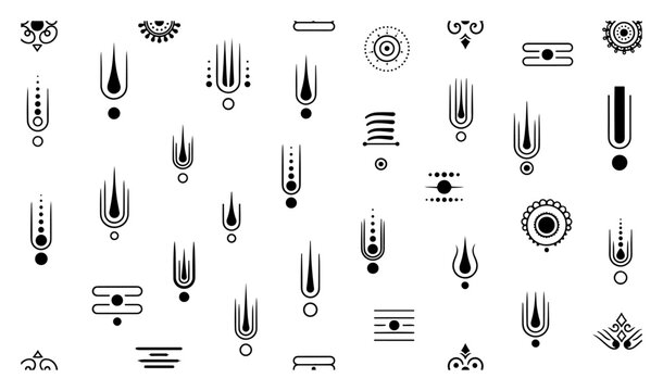 Minimalist seamless pattern featuring traditional Hindu tilak marks and sacred religious symbols