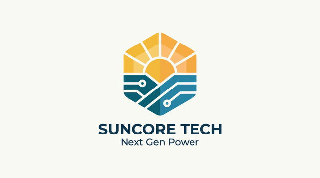 This logo integrates technological elements with a sunrise concept, symbolizing progress and sustainability in energy, suitable for modern tech companies focused on innovation.