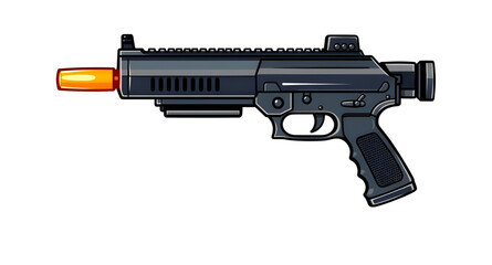 assault, rifle, firearm, gun, weapon, cartoon, illustration, isolated, white, military, combat, army, tactical, shooter, battle, defense, war, ammo, magazine, barrel, trigger, stock, sight, modern, au © mrpixel