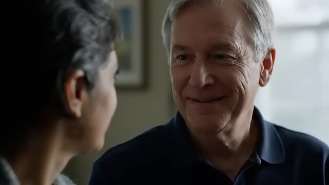 Mature Man Conversing with Young Woman.