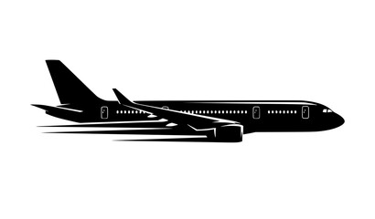 Jet Airplane Side Profile Silhouette Modern Aviation Vector Illustration