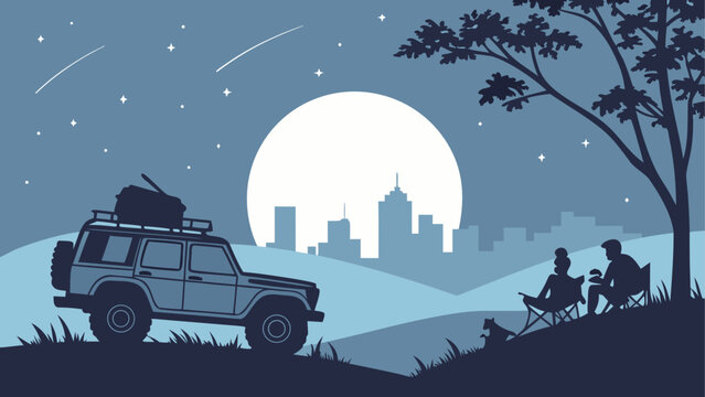Car camping under starry night skyline