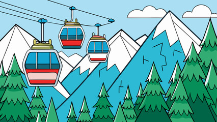 Cartoon gondolas over mountain landscape © ruposhi