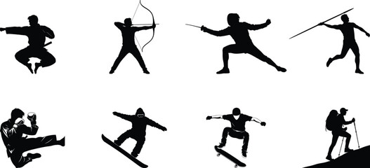 Collection of eight dynamic archers in various poses and actions
