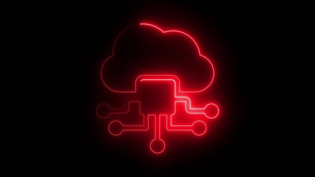 Glowing neon line cloud data icon digital ai typography letter symbol abstract ,animation 4k video