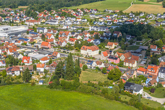 Die mittelfr&auml;nkische Gemeinde Reichenschwand an der Pegnitz im N&uuml;rnberger Land von oben