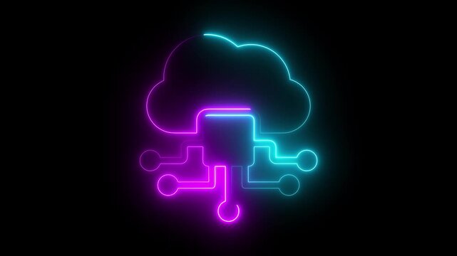 Glowing neon line cloud data icon digital ai typography letter symbol abstract ,animation 4k video