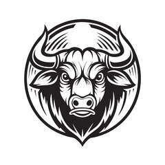 Obraz premium Powerful bull showcases bold black design with prominent horns on a white backdrop