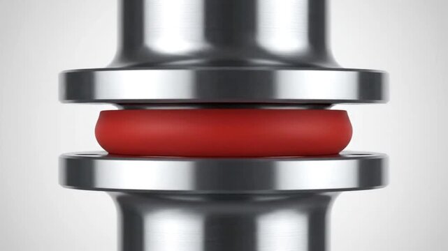 3D Animation of a Red O-Ring Seal being compressed between metal flanges