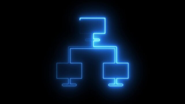 Glowing neon Block diagram concept, analysis scheme, logical, algorithm, flow chart drawing animation. neon line networking topology animation