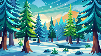 Winter landscape with coniferous trees © ruposhi