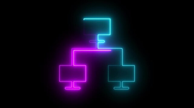 Glowing neon Block diagram concept, analysis scheme, logical, algorithm, flow chart drawing animation. neon line networking topology animation
