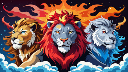Three lions with fire and cloud design © ruposhi