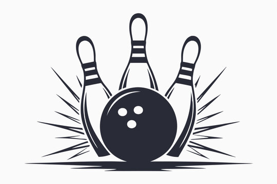 Black and white bowling ball ready to strike five pins arranged neatly