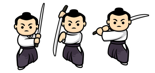 Set of cute Samurai mascot designs.