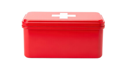 Photo-realistic Red First Aid Kit with White Cross on Black Background - Essential Medical and Healthcare Emergency Supplies for Safety and Health