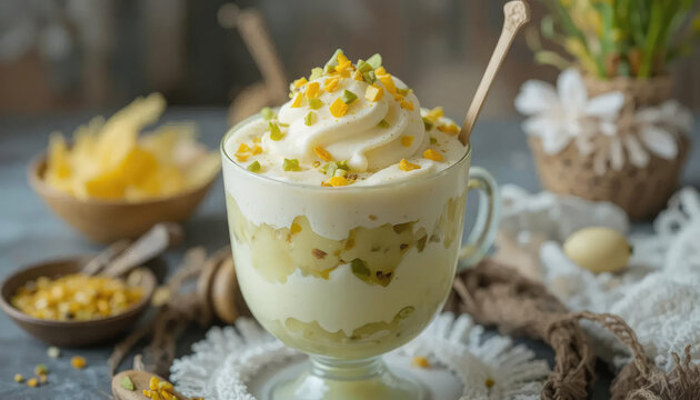 8k view saffron pistachio ice cream falooda