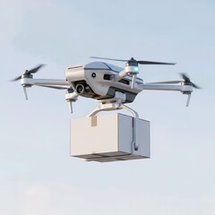 Futuristic 3D Delivery Drone Mockup Carrying Blank Package Box