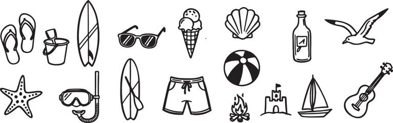Beach vacation icons and symbols in line art style © GraphicGrove
