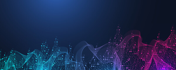 Modern technology circuit board texture background design. Quantum computer technology concept. Futuristic blue circuit board system background. Motherboard vector illustration.