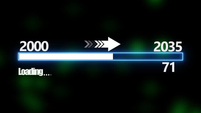 Loading bar from 2000 to 2035 new year transfer animation. New year 2035 loading bar animation Year changing from 2000 to 2035. New year, annual plan, growth strategy, business planning.4k video
