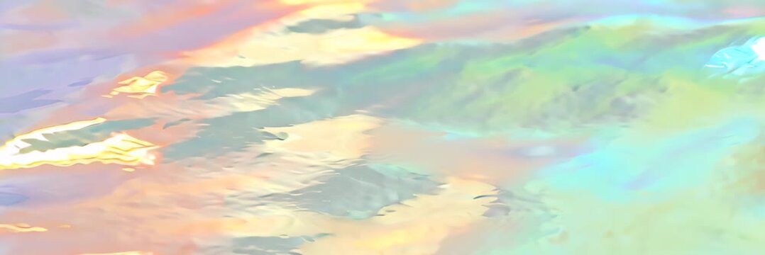 Iridescent pastel fluid texture with holographic light, website banner in wide format with copy space, abstract modern background, digital design concept.