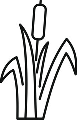 Stylized cattail plant with long leaves and a characteristic spike