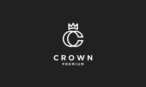 Modern Letter C and Crown Monogram Logo Design in White on a Dark Background, Representing Premium Brand Identity